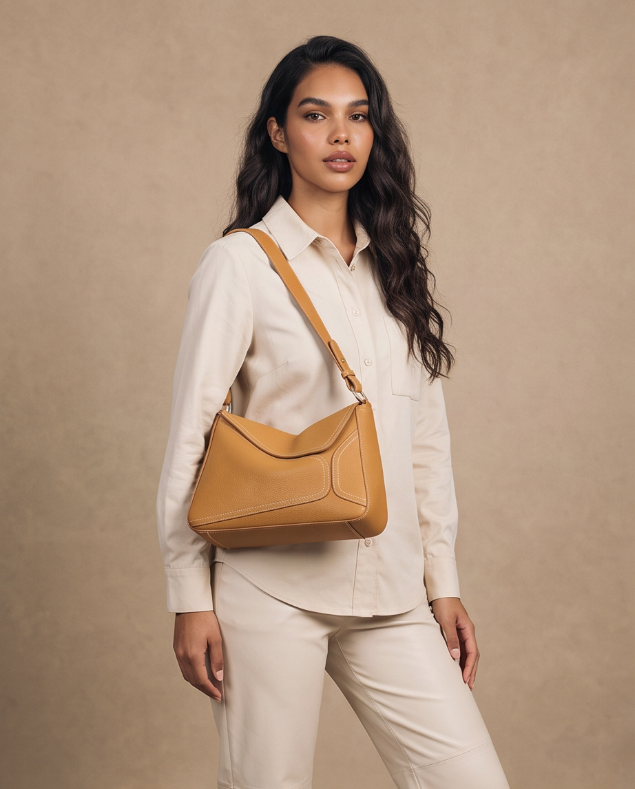 Q-AMARA Genuine Leather Handbag for Women – Dual Strap Shoulder & Crossbody Bag