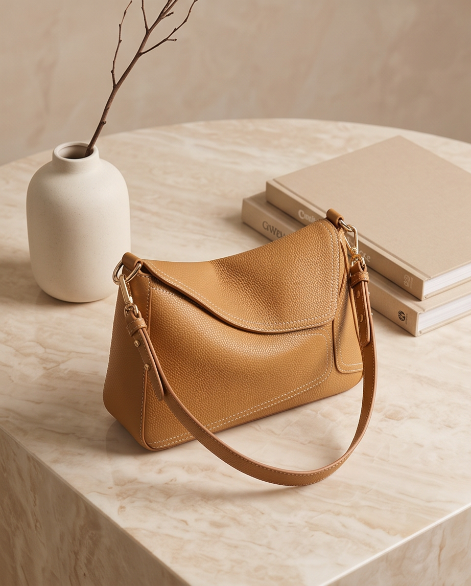 Q-AMARA Genuine Leather Handbag for Women – Dual Strap Shoulder & Crossbody Bag