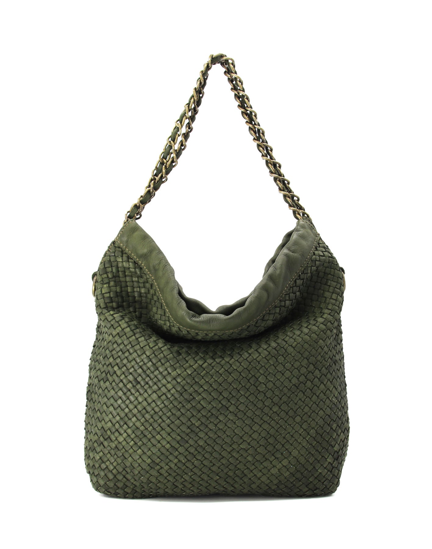 Q-AMOROSA Braided Calfskin Shoulder Bag – Italian Leather, Brass Hardware & Adjustable Strap