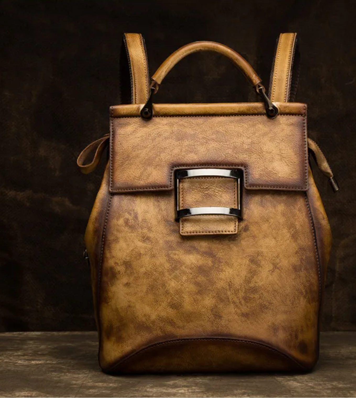 Q-ARIEL Retro Genuine Cowhide Leather Backpack for Women – Large Capacity Handmade
