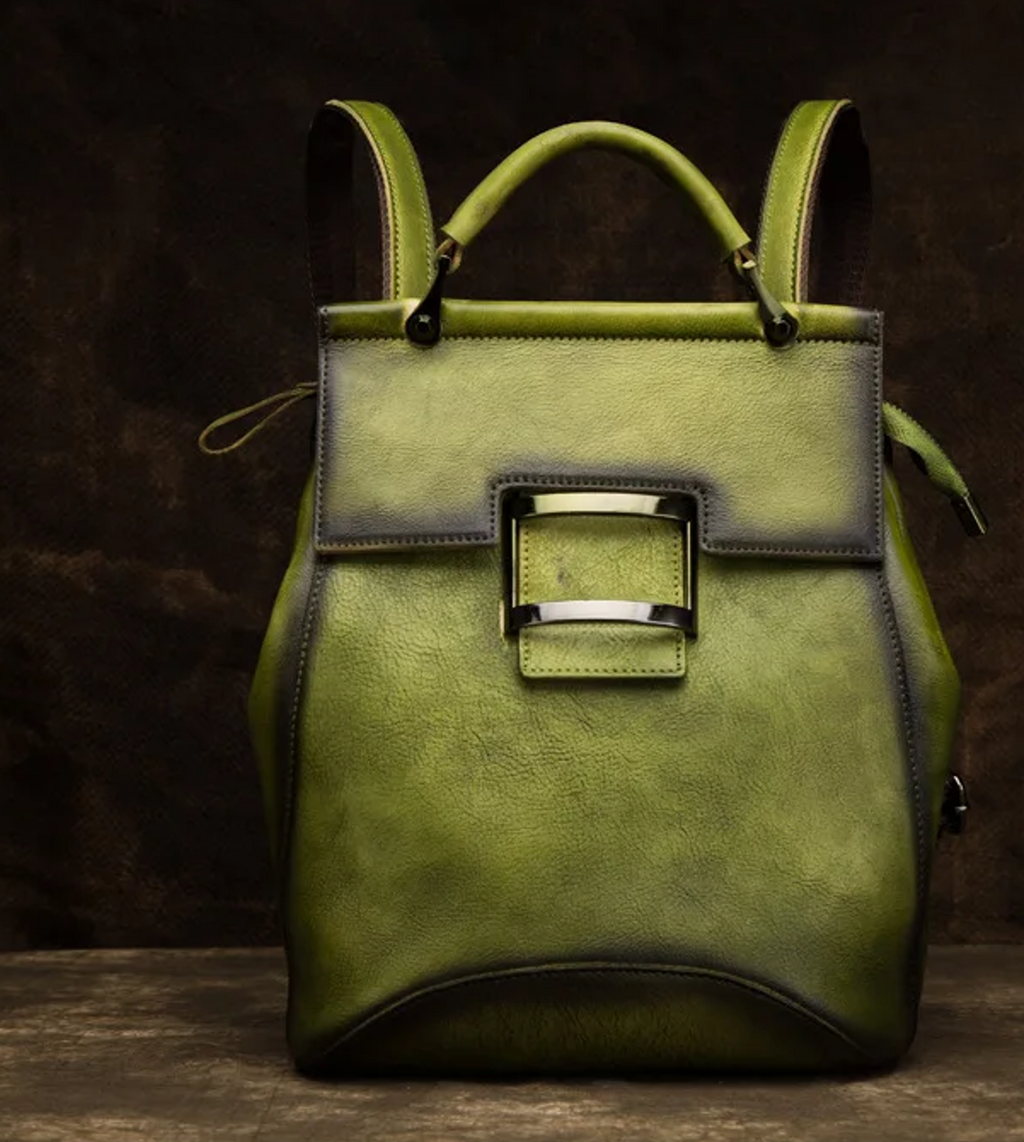 Q-ARIEL Retro Genuine Cowhide Leather Backpack for Women – Large Capacity Handmade