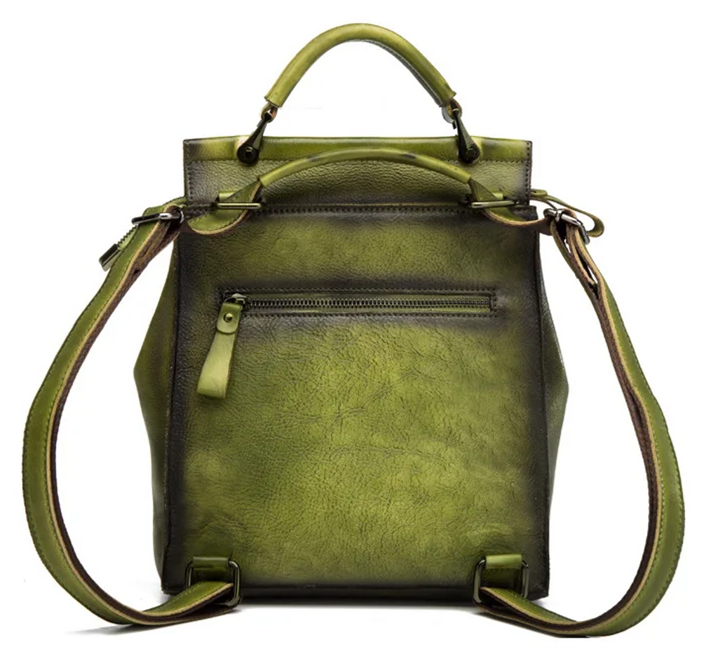 Q-ARIEL Retro Genuine Cowhide Leather Backpack for Women – Large Capacity Handmade