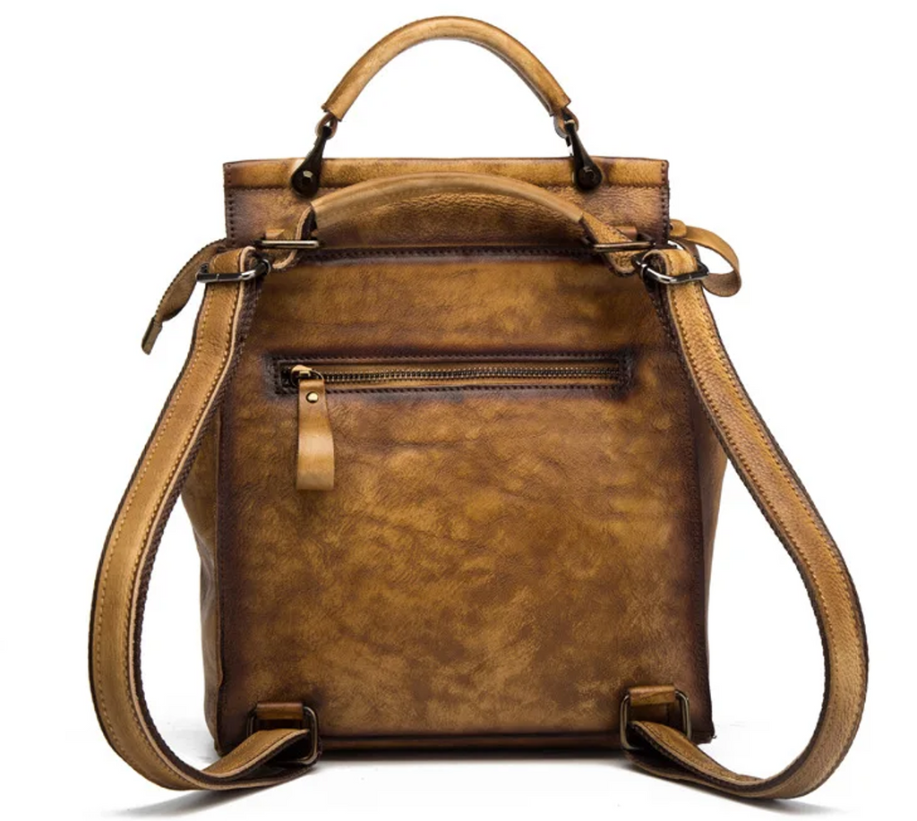 Q-ARIEL Retro Genuine Cowhide Leather Backpack for Women – Large Capacity Handmade