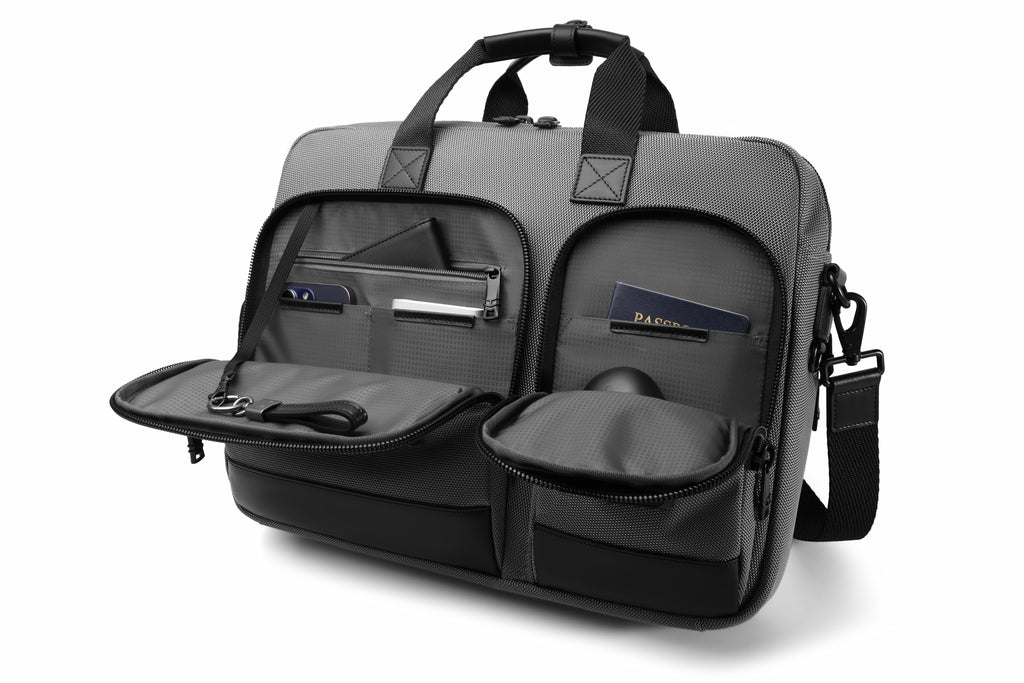 Q-ATTACHE Ballistic Nylon & Leather Briefcase – Laptop Compartment, Waterproof, Business Travel