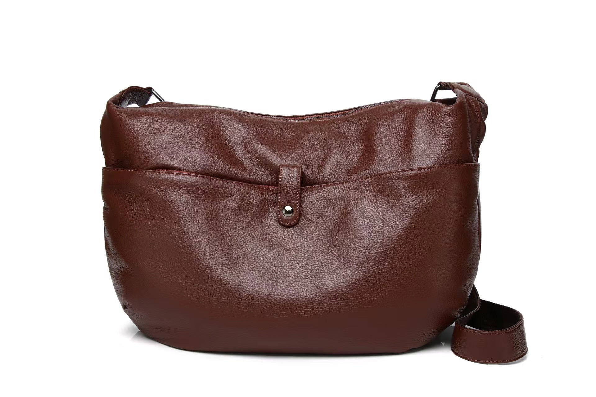 Q-AURELIA Full-Grain Leather Shoulder Bag for Women – Large Crossbody, Zip Entry & 4 Pockets