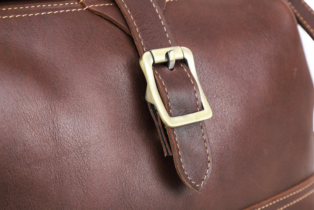 Q-AVELINE Vintage Red-Brown Full Grain Leather Messenger Bag for Women – Kiss-Lock Frame, 3-Way Carry