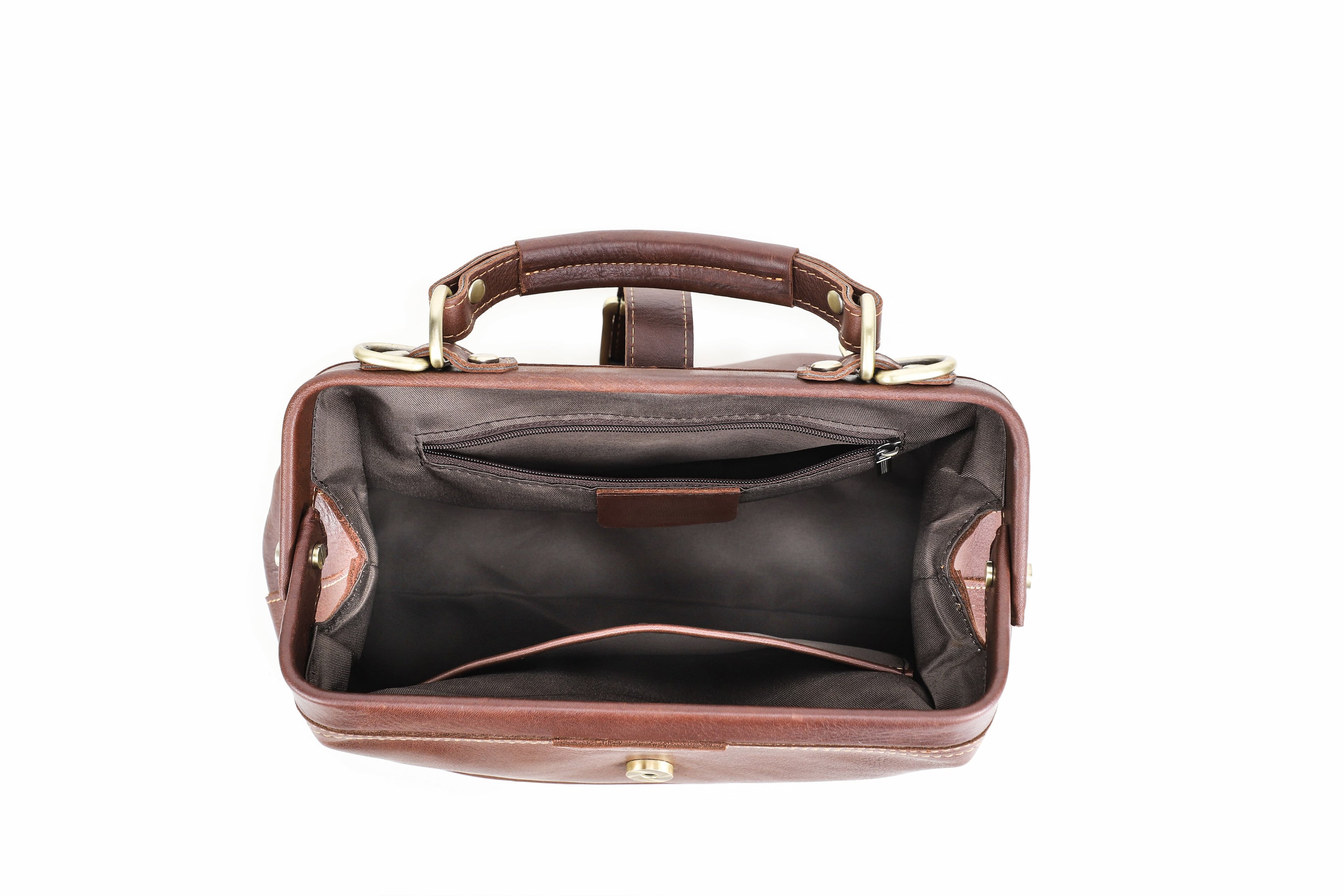 Q-AVELINE Vintage Red-Brown Full Grain Leather Messenger Bag for Women – Kiss-Lock Frame, 3-Way Carry