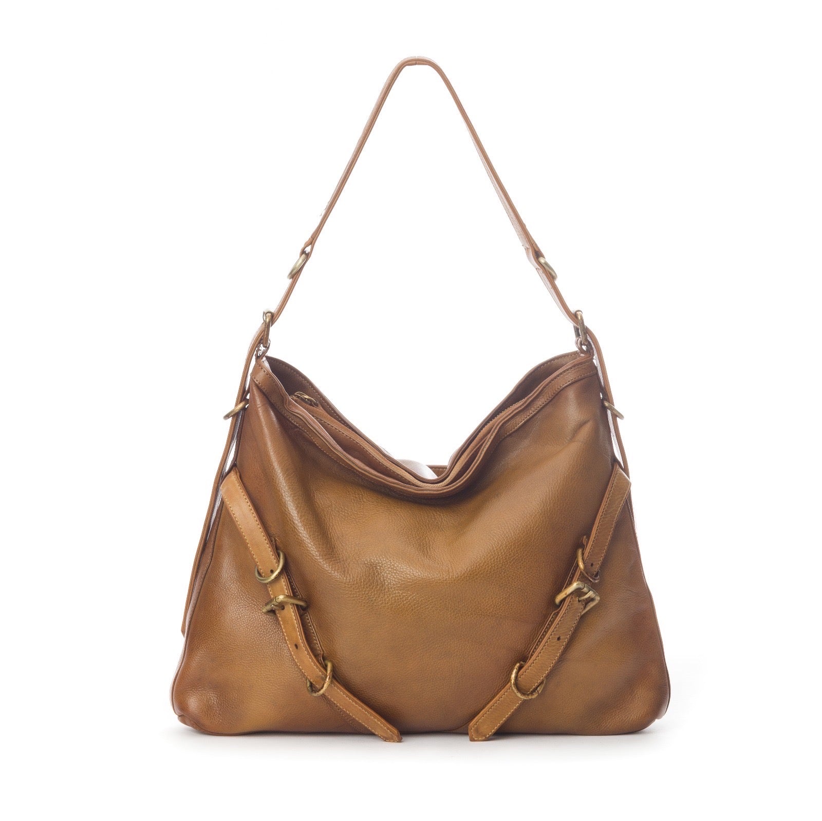 Q-BELLA Vintage Calfskin Shoulder Bag – Italian Leather, Belt Accent & Adjustable Strap