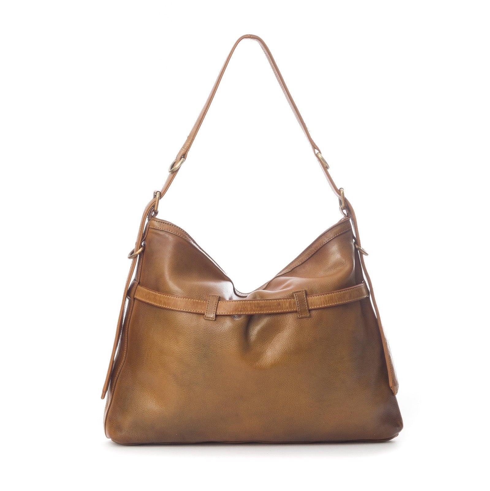 Q-BELLA Vintage Calfskin Shoulder Bag – Italian Leather, Belt Accent & Adjustable Strap
