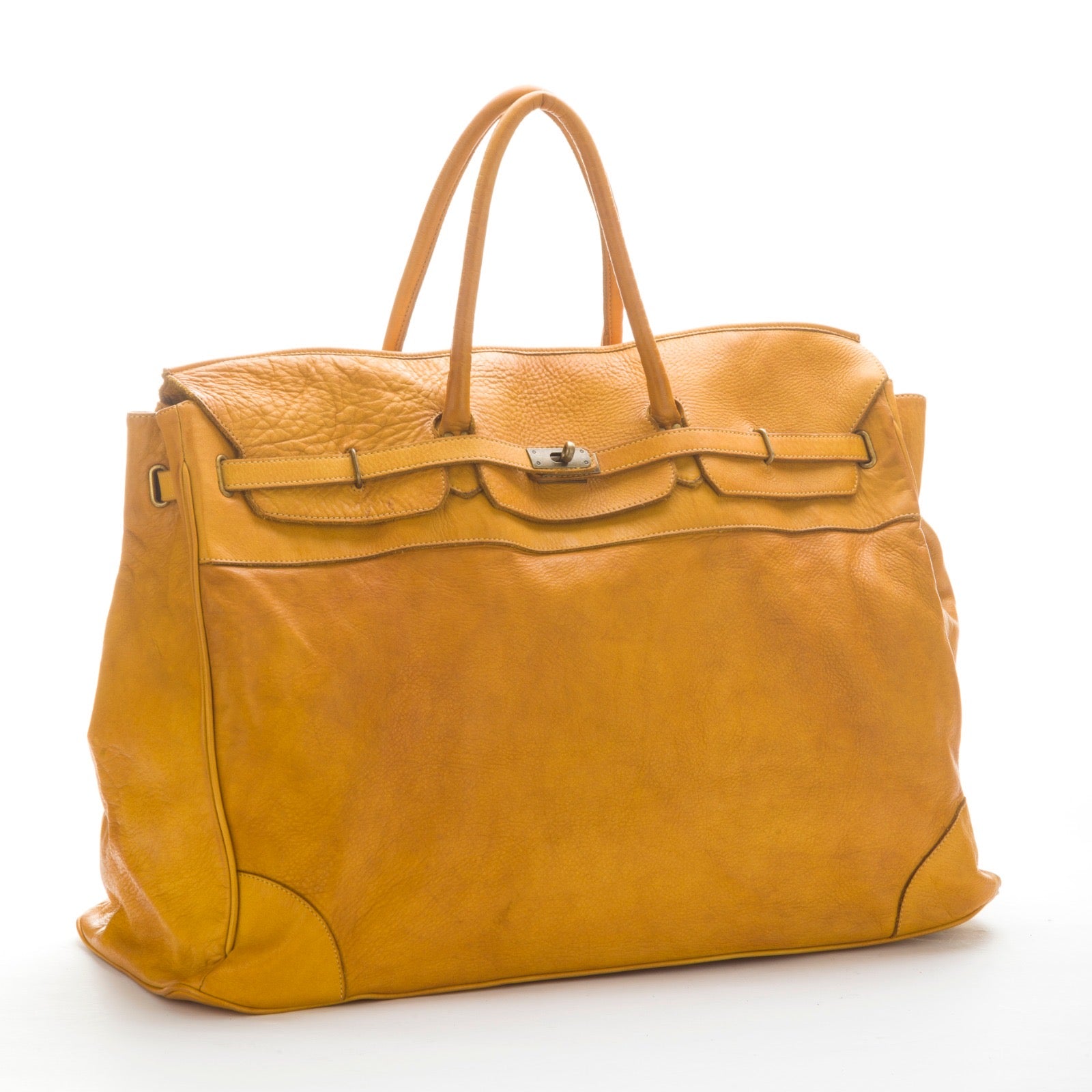 Q-BELORA Unisex Italian Leather Travel Duffel Bag – Full-Grain Calfskin & Brass Buckle