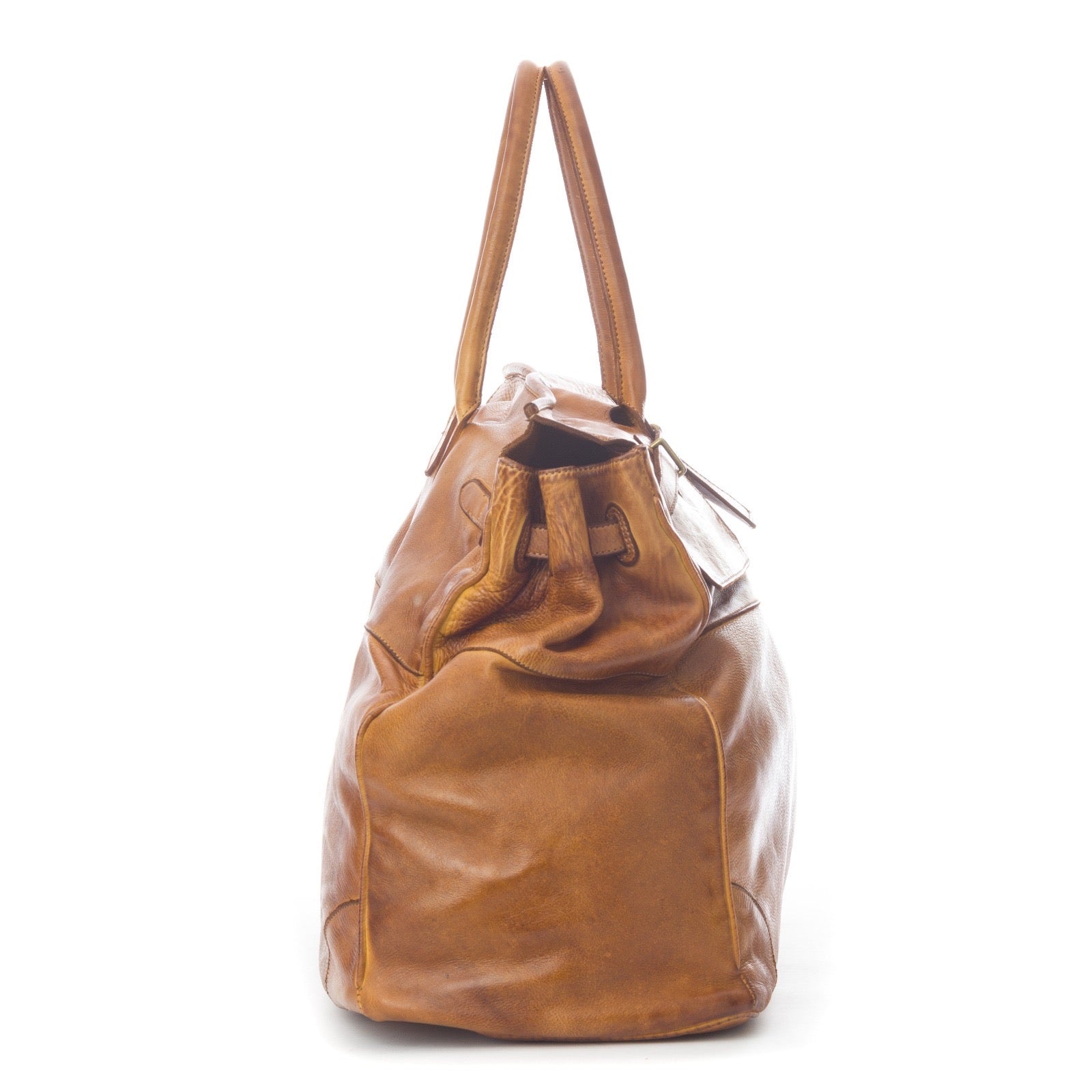 Q-BELORA Unisex Italian Leather Travel Duffel Bag – Full-Grain Calfskin & Brass Buckle