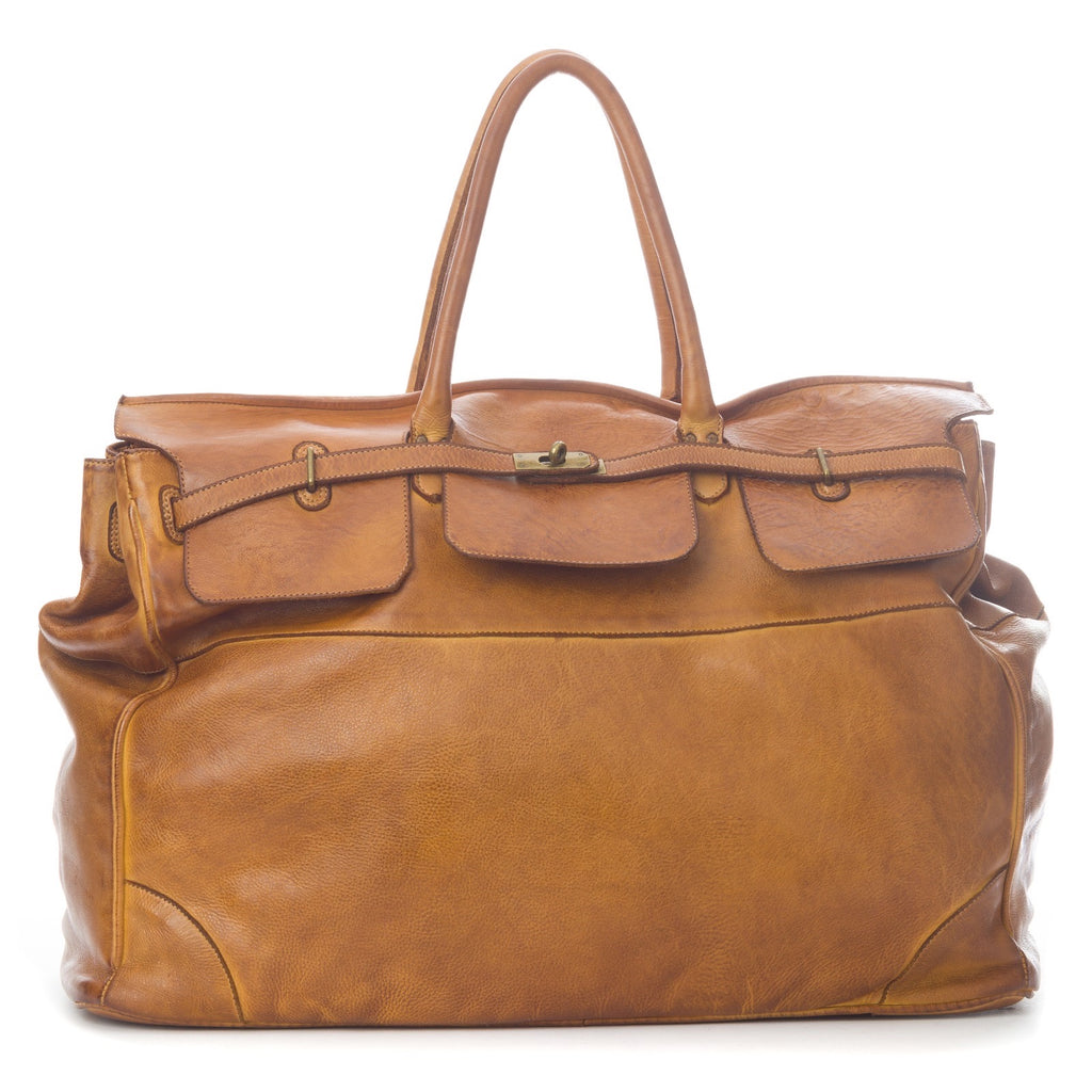 Q-BELORA Unisex Italian Leather Travel Duffel Bag – Full-Grain Calfskin & Brass Buckle