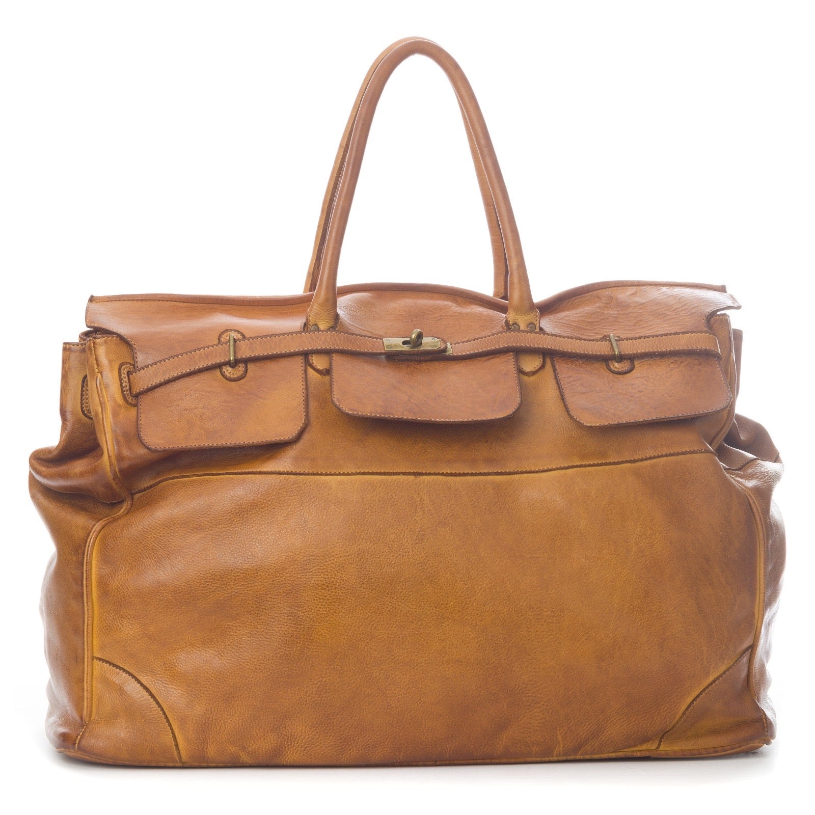 Q-BELORA Unisex Italian Leather Travel Duffel Bag – Full-Grain Calfskin & Brass Buckle