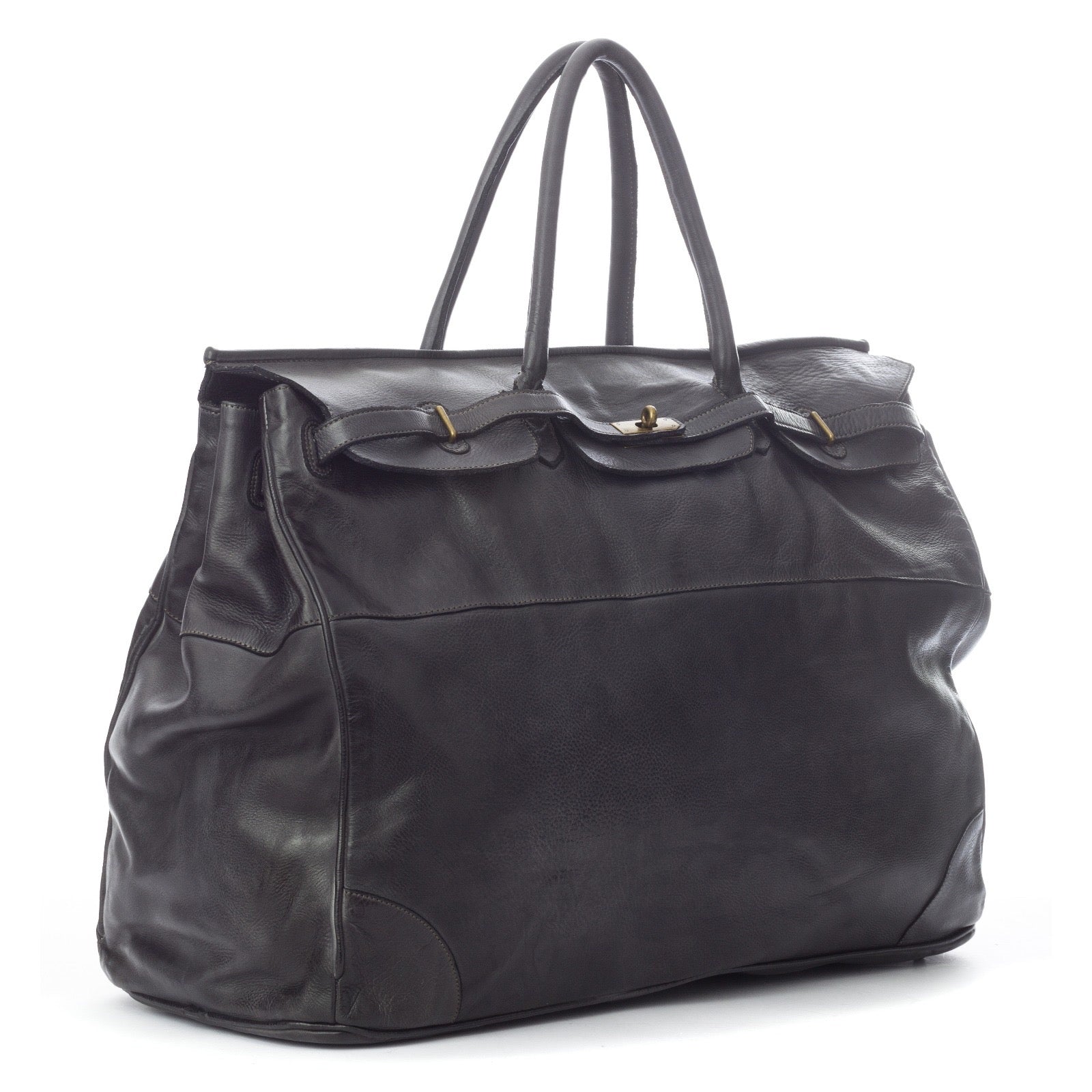 Q-BELORA Unisex Italian Leather Travel Duffel Bag – Full-Grain Calfskin & Brass Buckle