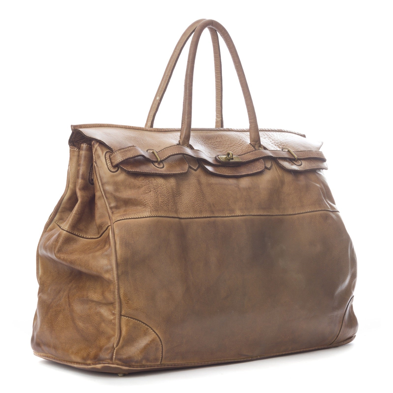 Q-BELORA Unisex Italian Leather Travel Duffel Bag – Full-Grain Calfskin & Brass Buckle