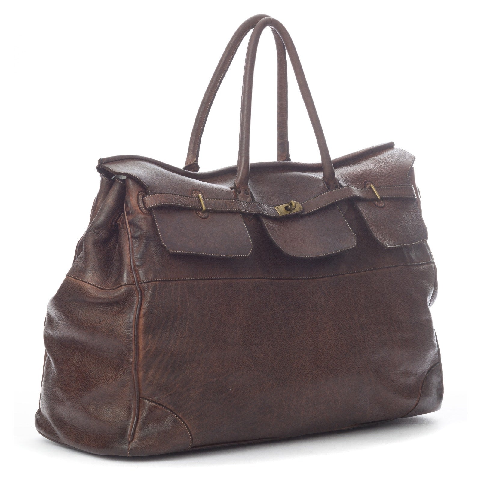 Q-BELORA Unisex Italian Leather Travel Duffel Bag – Full-Grain Calfskin & Brass Buckle