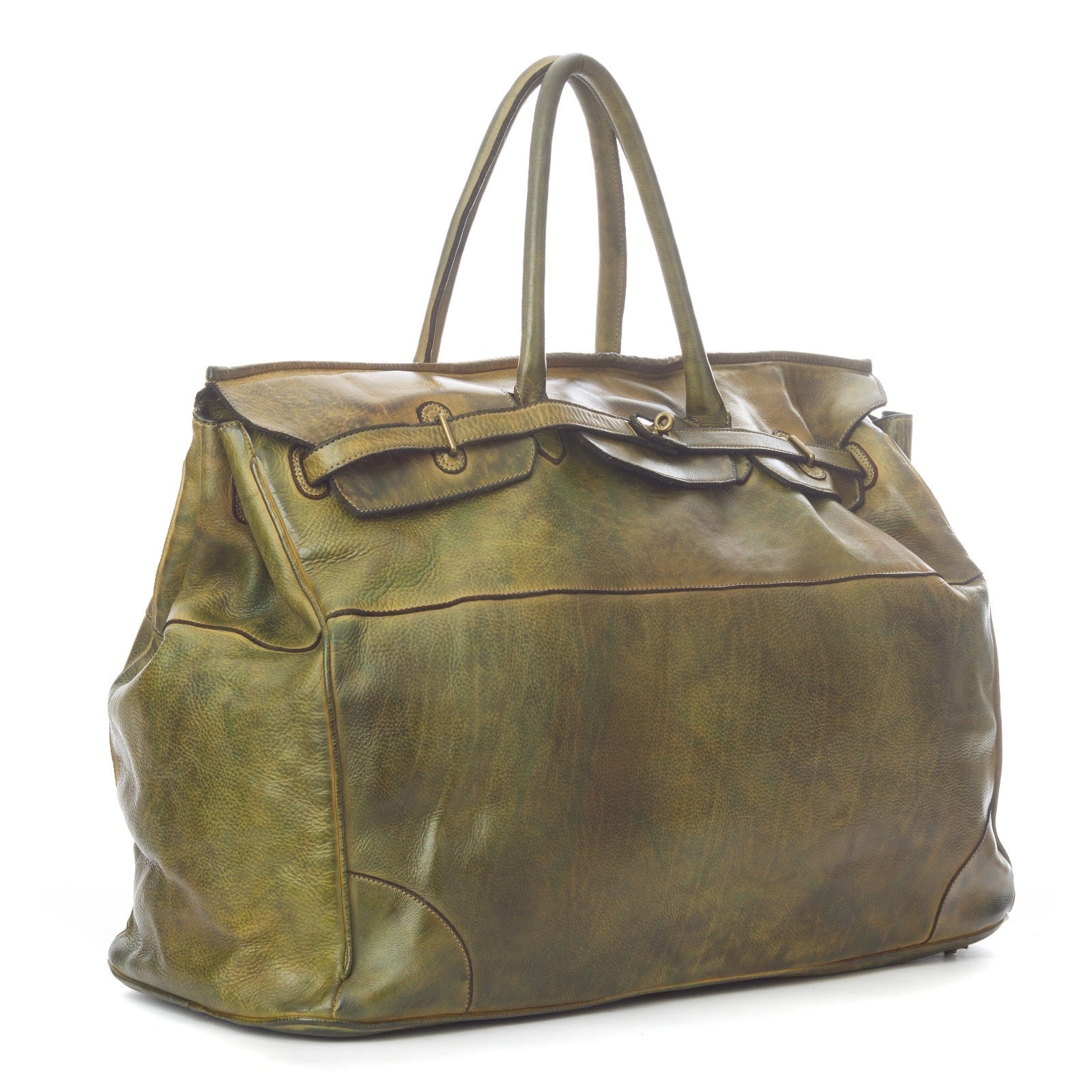 Q-BELORA Unisex Italian Leather Travel Duffel Bag – Full-Grain Calfskin & Brass Buckle