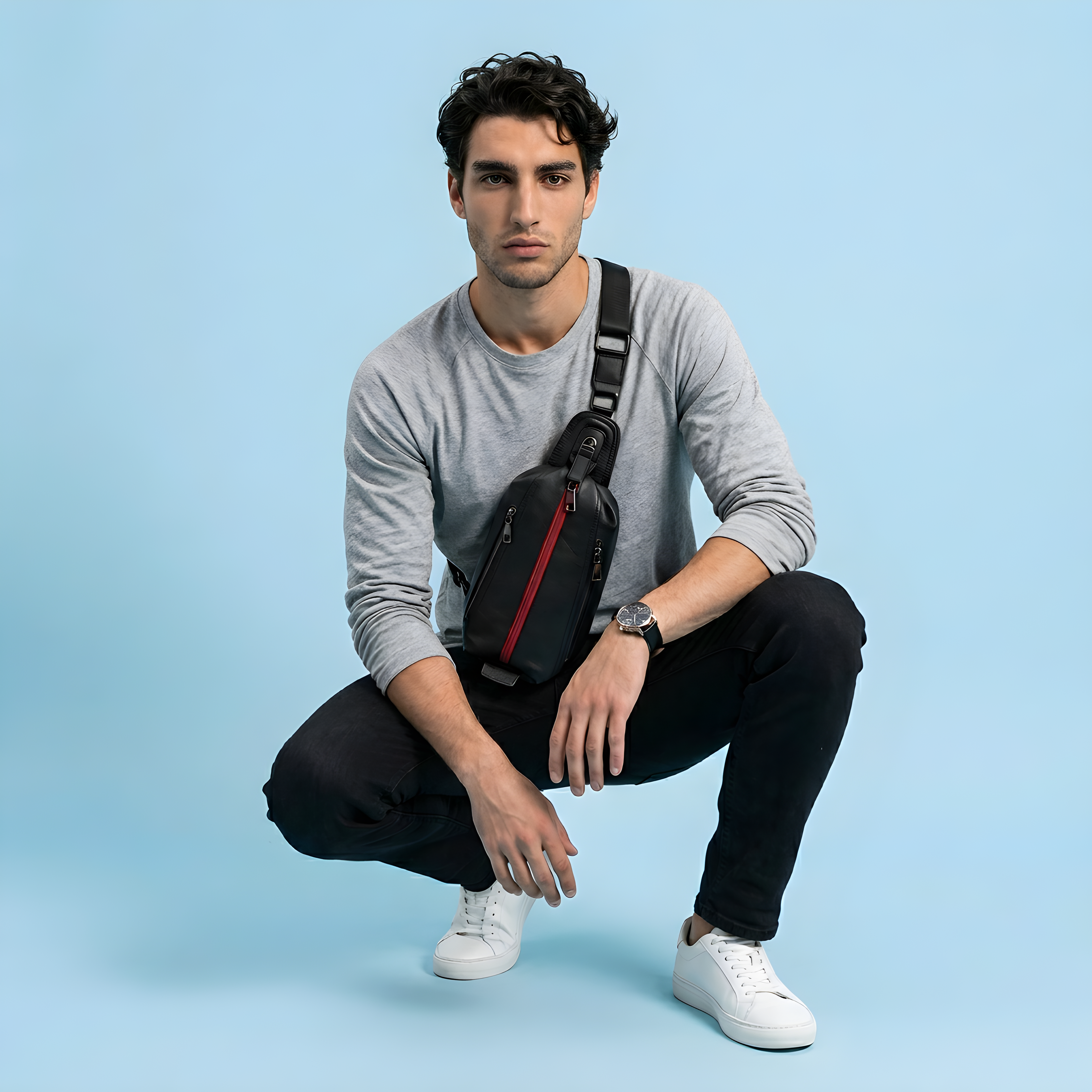 Q-BRIGHT Genuine Leather Crossbody Sling Bag – Mini Shoulder Bag with Earphone Hole for Travel, Hiking & Daily Carry