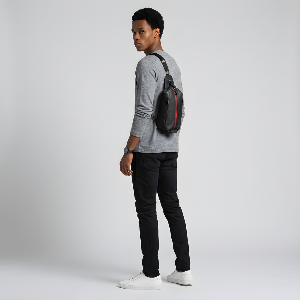 Q-BRIGHT Genuine Leather Crossbody Sling Bag – Mini Shoulder Bag with Earphone Hole for Travel, Hiking & Daily Carry