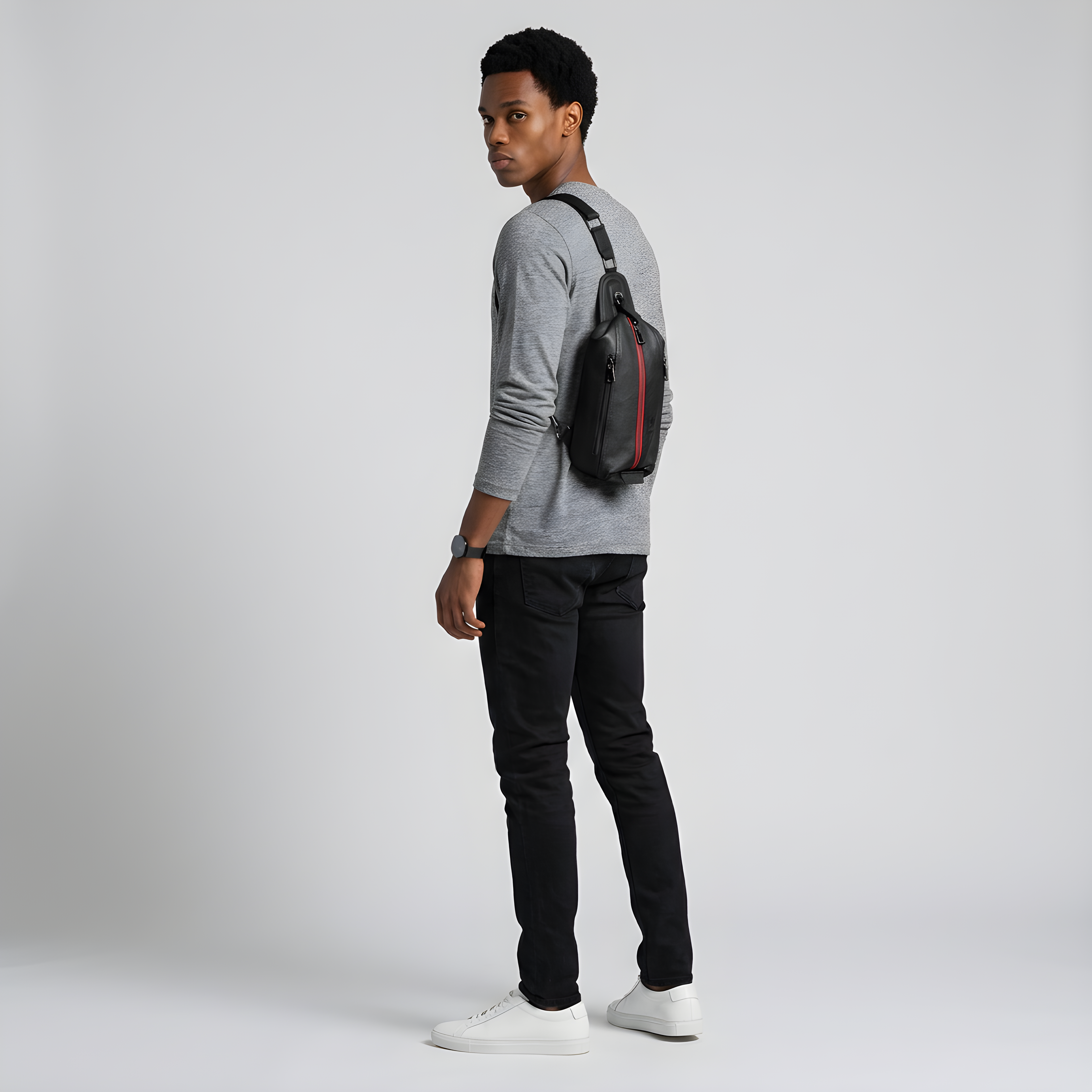 Q-BRIGHT Genuine Leather Crossbody Sling Bag – Mini Shoulder Bag with Earphone Hole for Travel, Hiking & Daily Carry