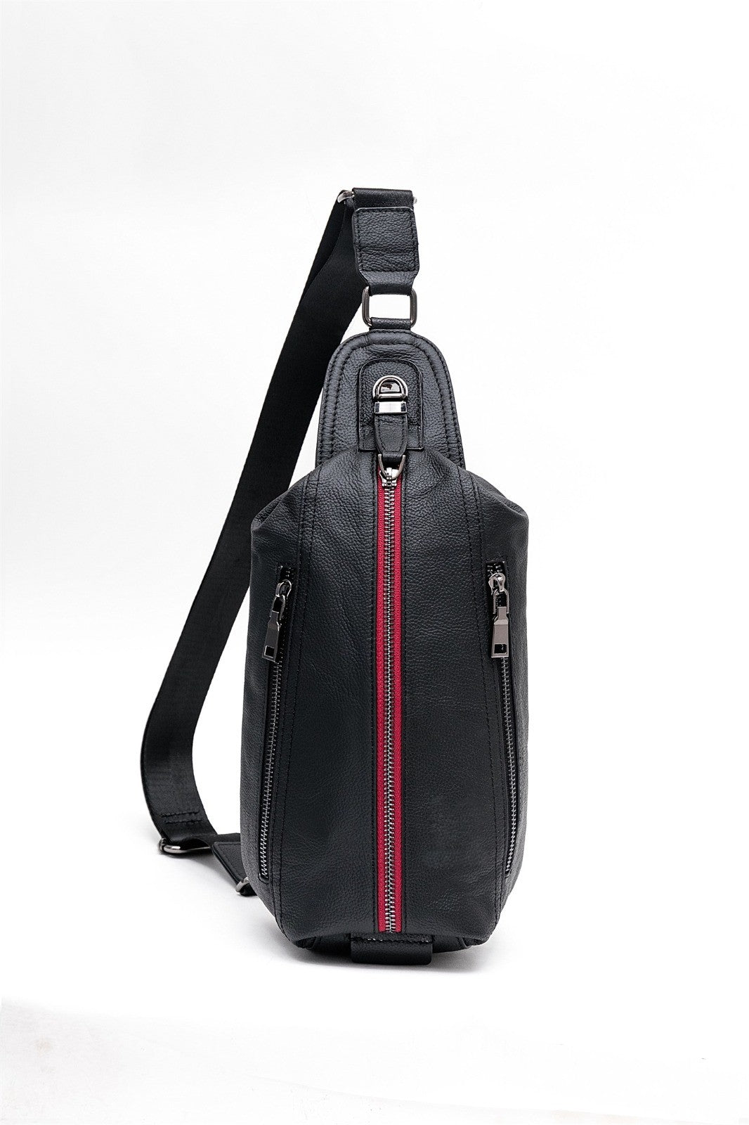 Q-BRIGHT Genuine Leather Crossbody Sling Bag – Mini Shoulder Bag with Earphone Hole for Travel, Hiking & Daily Carry