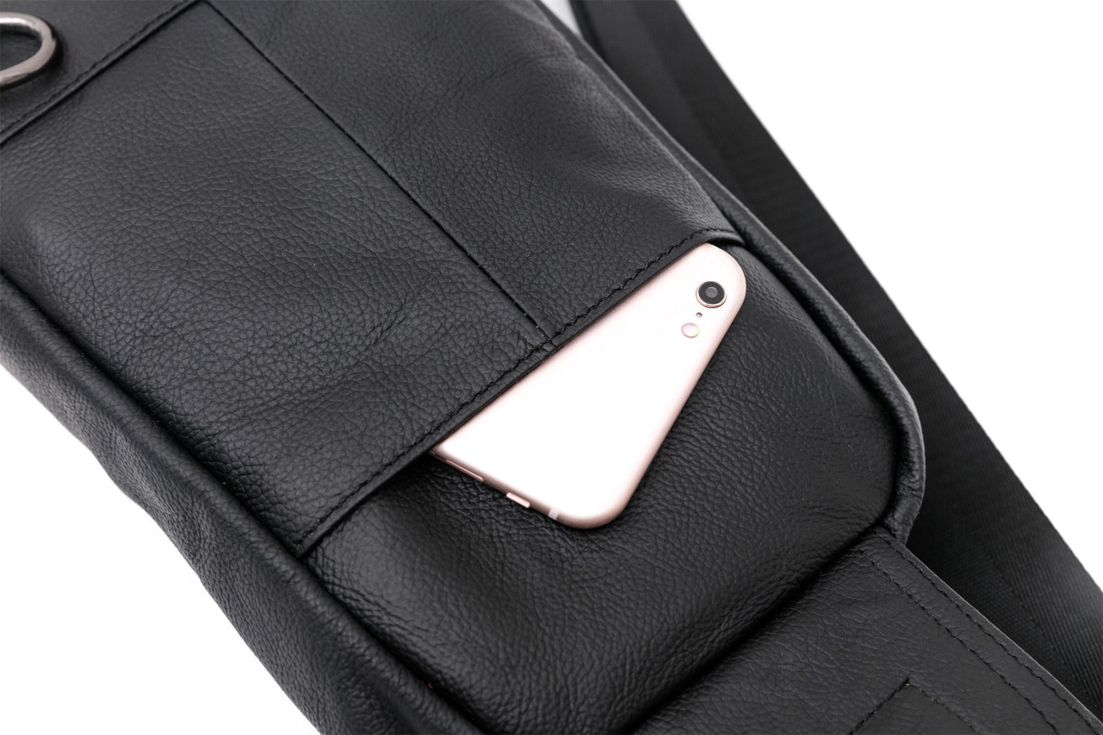 Q-BRIGHT Genuine Leather Crossbody Sling Bag – Mini Shoulder Bag with Earphone Hole for Travel, Hiking & Daily Carry