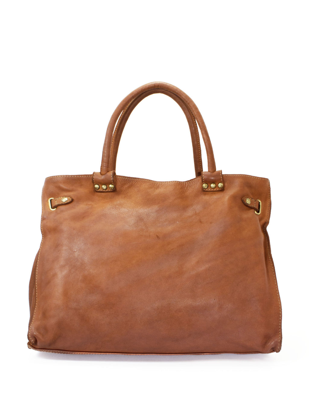 Q-CACHE Smooth Italian Calfskin Leather Bag – Stud Detail & Antique Brass Hardware