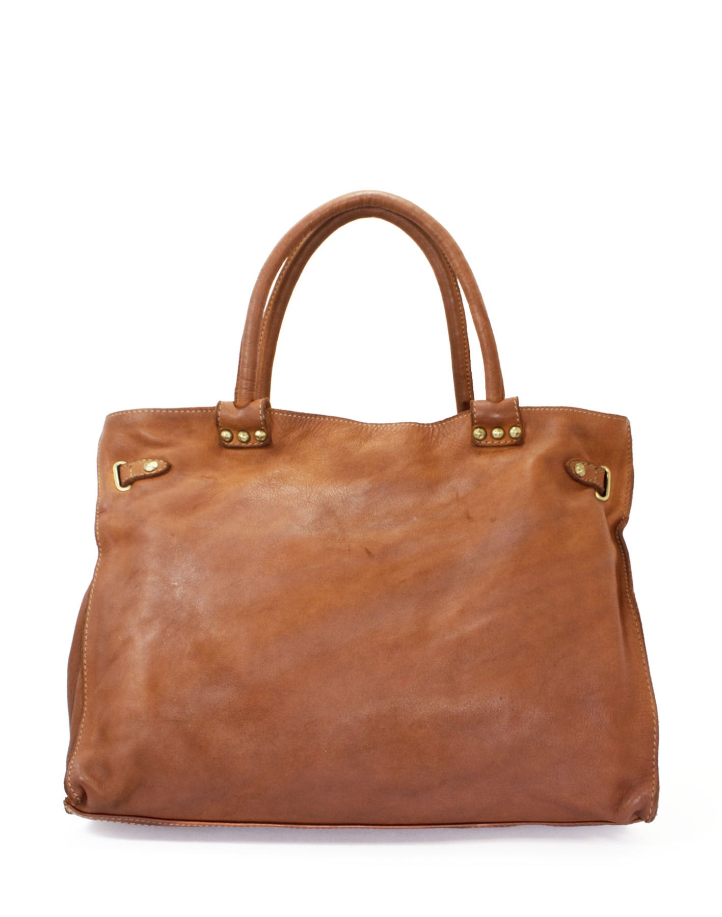 Q-CACHE Smooth Italian Calfskin Leather Bag – Stud Detail & Antique Brass Hardware