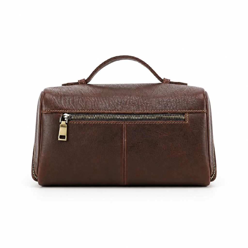 Q-CORE Luxury Full Grain Leather Toiletry Bag – Multi-Compartment Travel Cosmetic Organizer