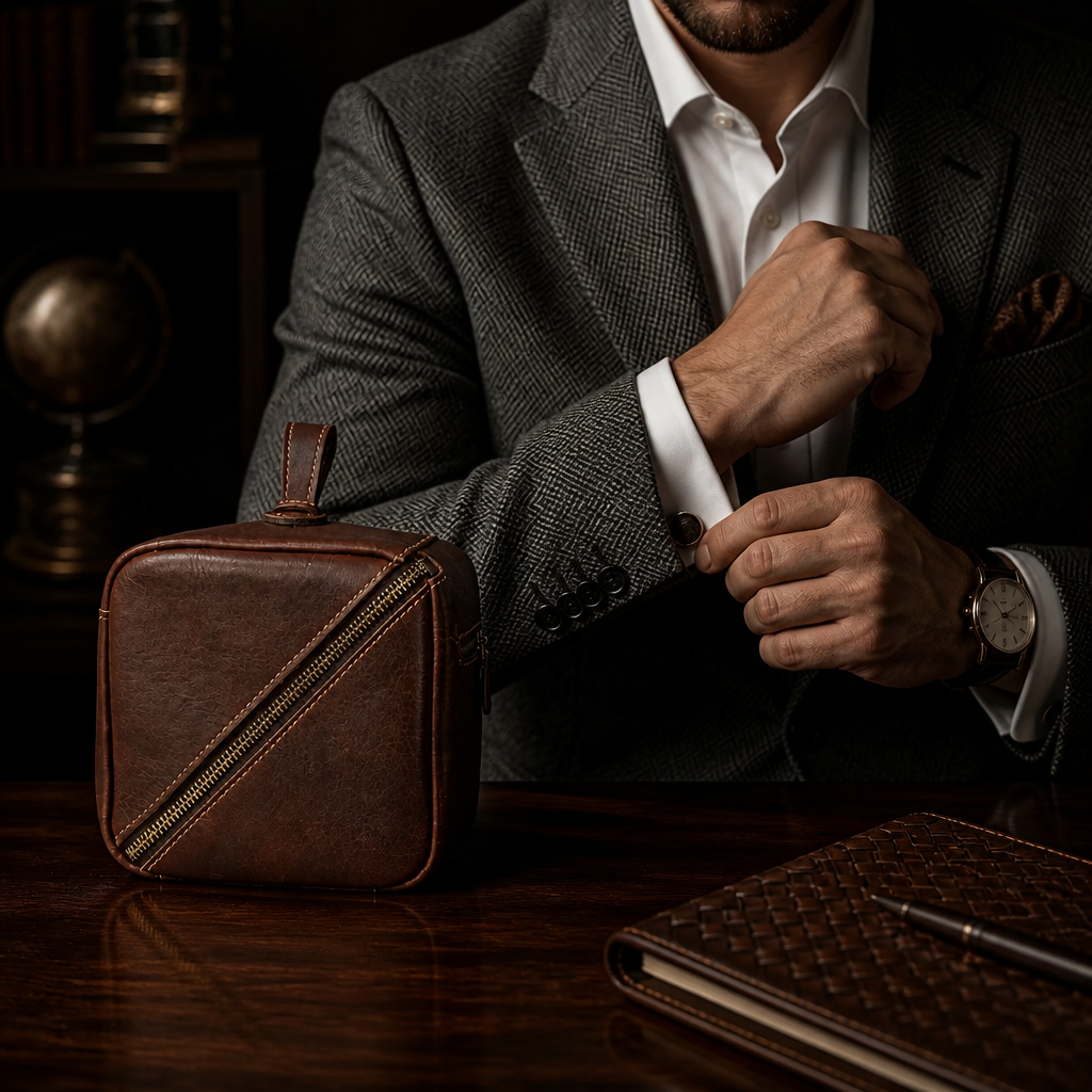 Q-CORE Luxury Full Grain Leather Toiletry Bag – Multi-Compartment Travel Cosmetic Organizer