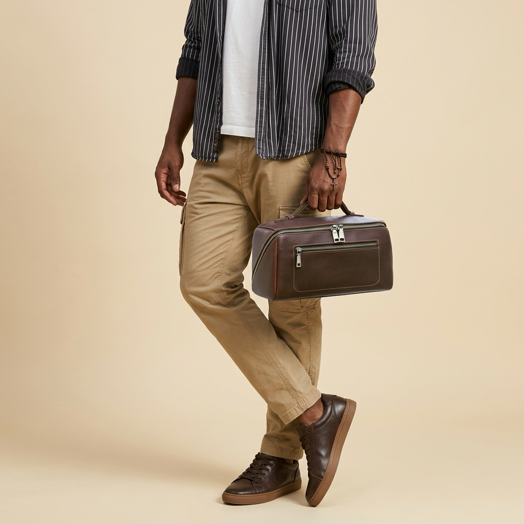 Q-CORE Luxury Full Grain Leather Toiletry Bag – Multi-Compartment Travel Cosmetic Organizer