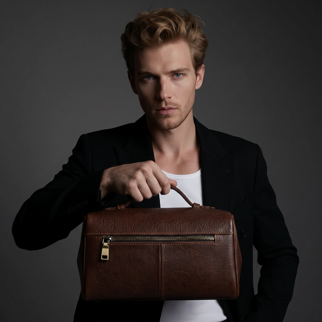Q-CORE Luxury Full Grain Leather Toiletry Bag – Multi-Compartment Travel Cosmetic Organizer