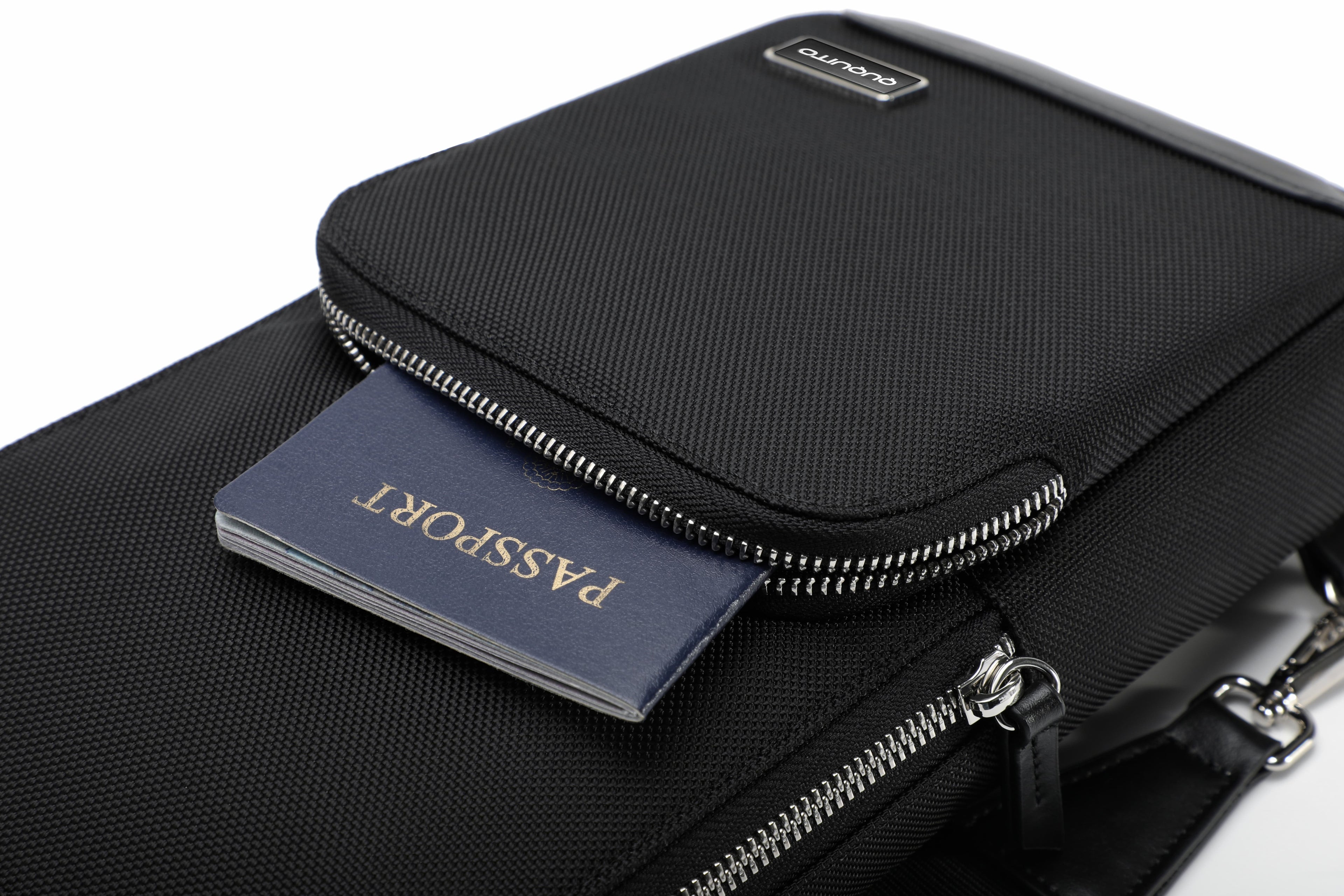 Q-CORTILE Crossbody Bag – Ballistic Nylon & Top-Grain Leather Shoulder Bag for Travel & Daily Use