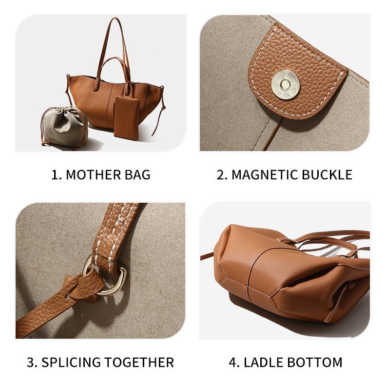Q-CITTA Vintage Genuine Leather Shoulder Tote Bag for Women – Large Capacity