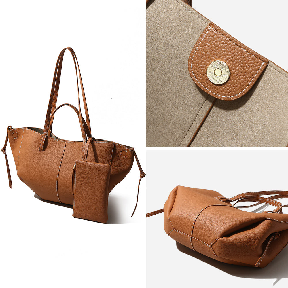 Q-CITTA Vintage Genuine Leather Shoulder Tote Bag for Women – Large Capacity