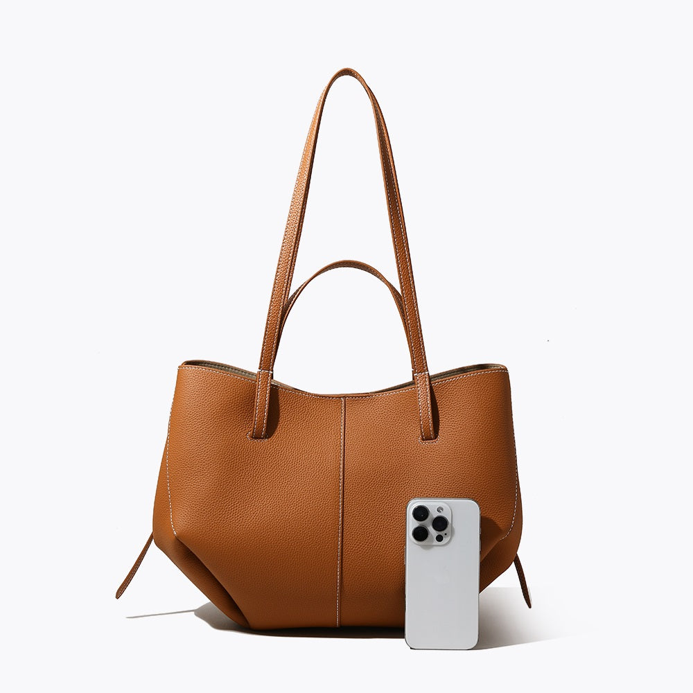 Q-CITTA Vintage Genuine Leather Shoulder Tote Bag for Women – Large Capacity