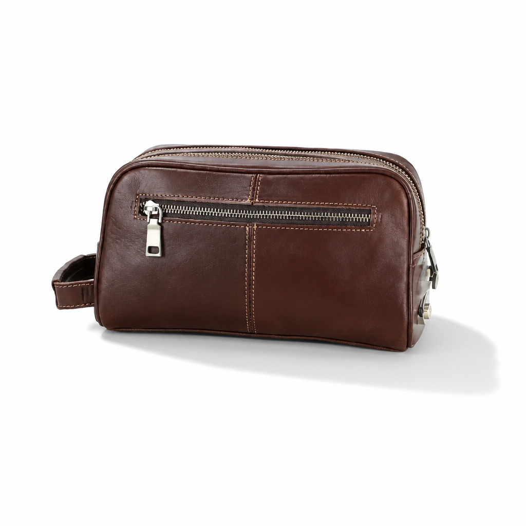 Q-CLUTCHER Anti-Theft Men's Clutch Handbag with Combination Lock – Genuine Vegetable Tanned Leather