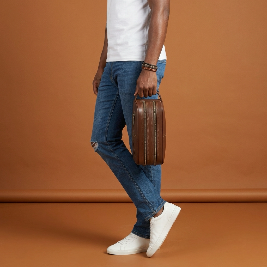 Q-CLUTCHER Anti-Theft Men's Clutch Handbag with Combination Lock – Genuine Vegetable Tanned Leather