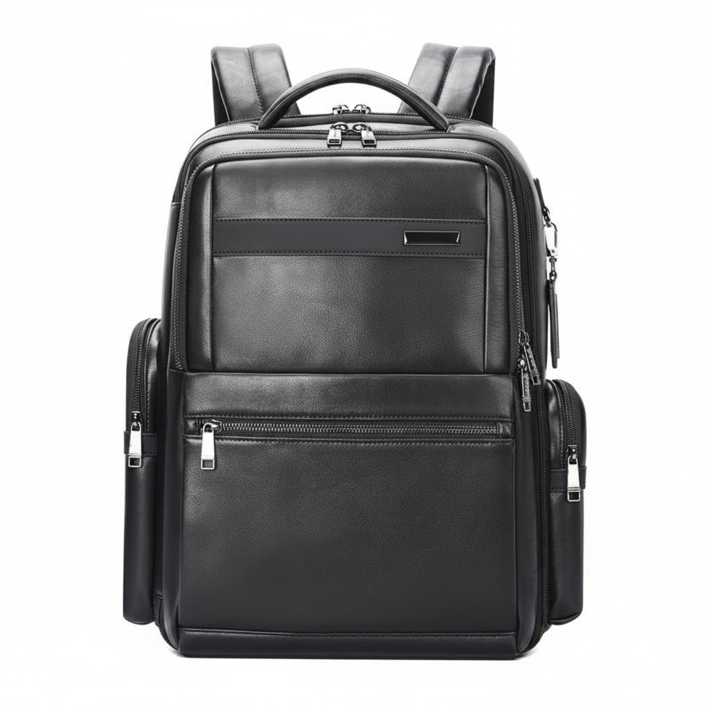Q-DOMINIUM Genuine Leather Backpack – USB Charging, TSA Lay-Flat & Thickened Ergonomic Straps