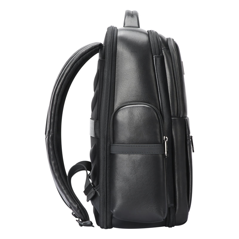 Q-DOMINIUM Genuine Leather Backpack – USB Charging, TSA Lay-Flat & Thickened Ergonomic Straps