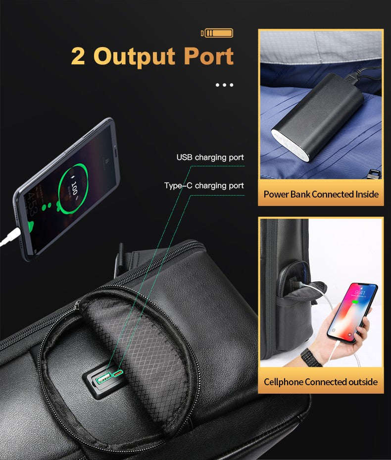 Q-DOMINIUM Genuine Leather Backpack – USB Charging, TSA Lay-Flat & Thickened Ergonomic Straps
