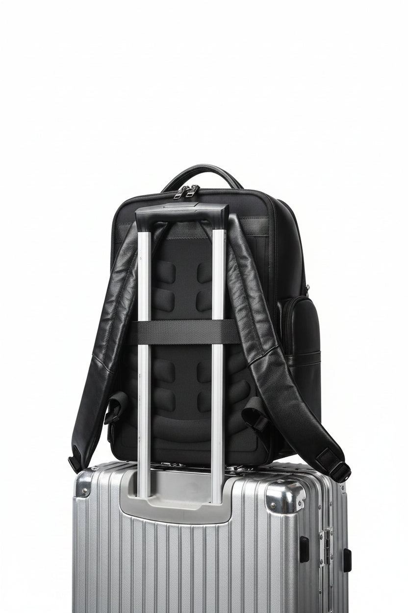 Q-DOMINIUM Genuine Leather Backpack – USB Charging, TSA Lay-Flat & Thickened Ergonomic Straps