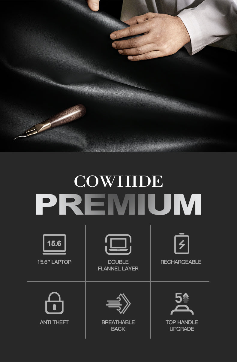 Q-DOMINIUM Genuine Leather Backpack – USB Charging, TSA Lay-Flat & Thickened Ergonomic Straps