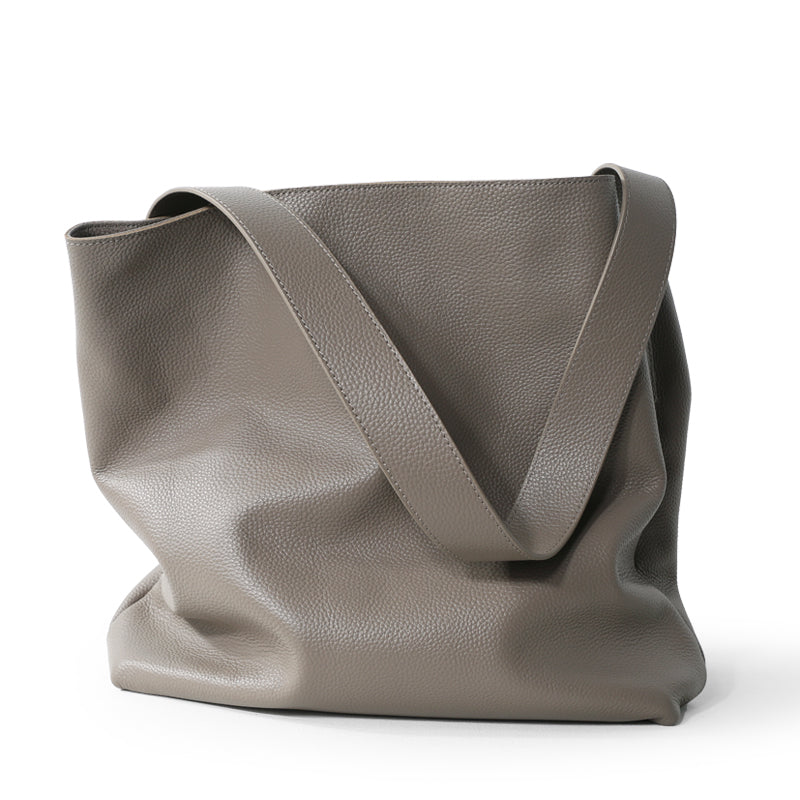 Q-DONNA Full-Grain Leather Bucket Tote Bag for Women – Expandable Shoulder & Messenger