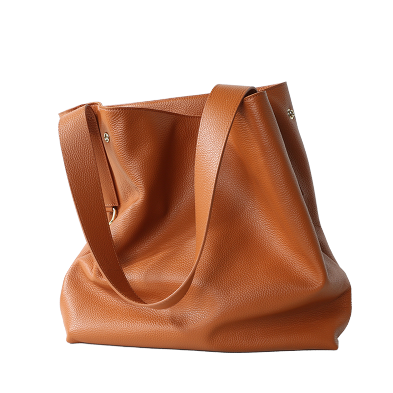 Q-DONNA Full-Grain Leather Bucket Tote Bag for Women – Expandable Shoulder & Messenger