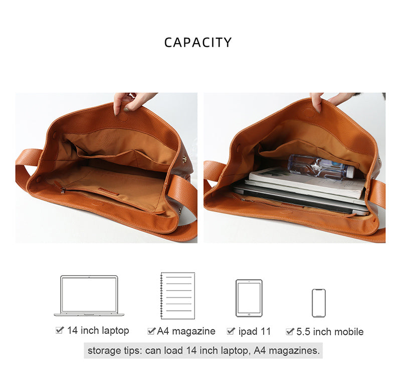 Q-DONNA Full-Grain Leather Bucket Tote Bag for Women – Expandable Shoulder & Messenger