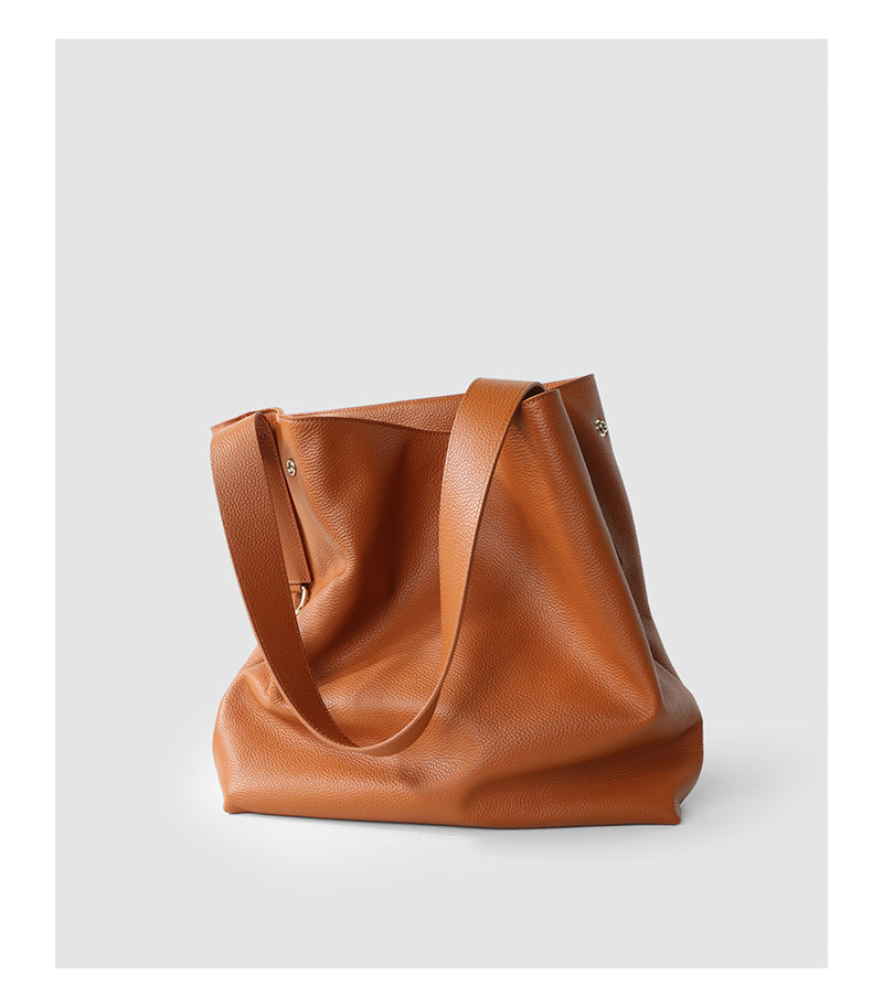 Q-DONNA Full-Grain Leather Bucket Tote Bag for Women – Expandable Shoulder & Messenger