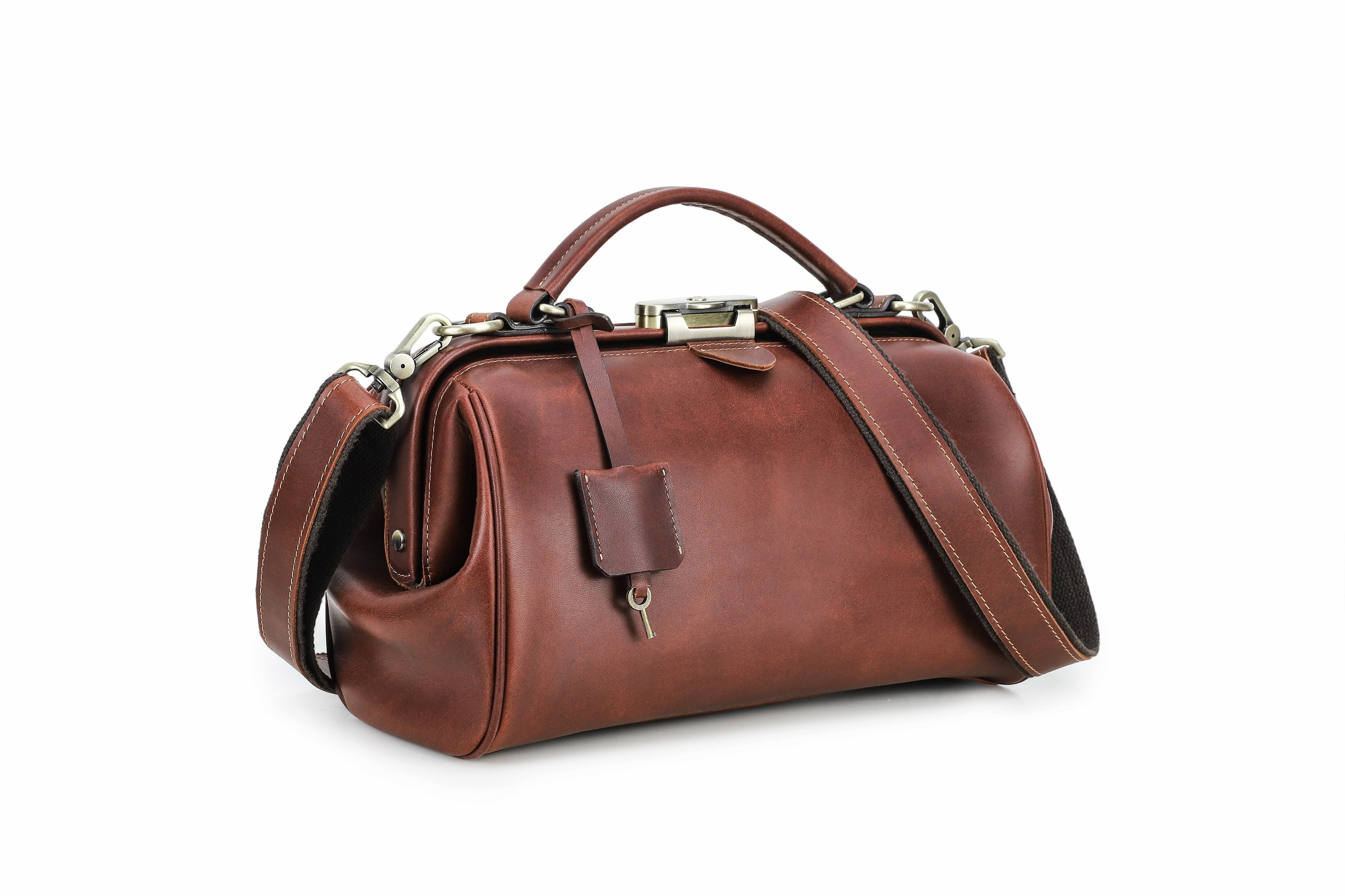 Q-DURARE Vintage Full-Grain Leather Frame Bag for Women – Anti-Theft Lock, Crossbody & Shoulder Bag