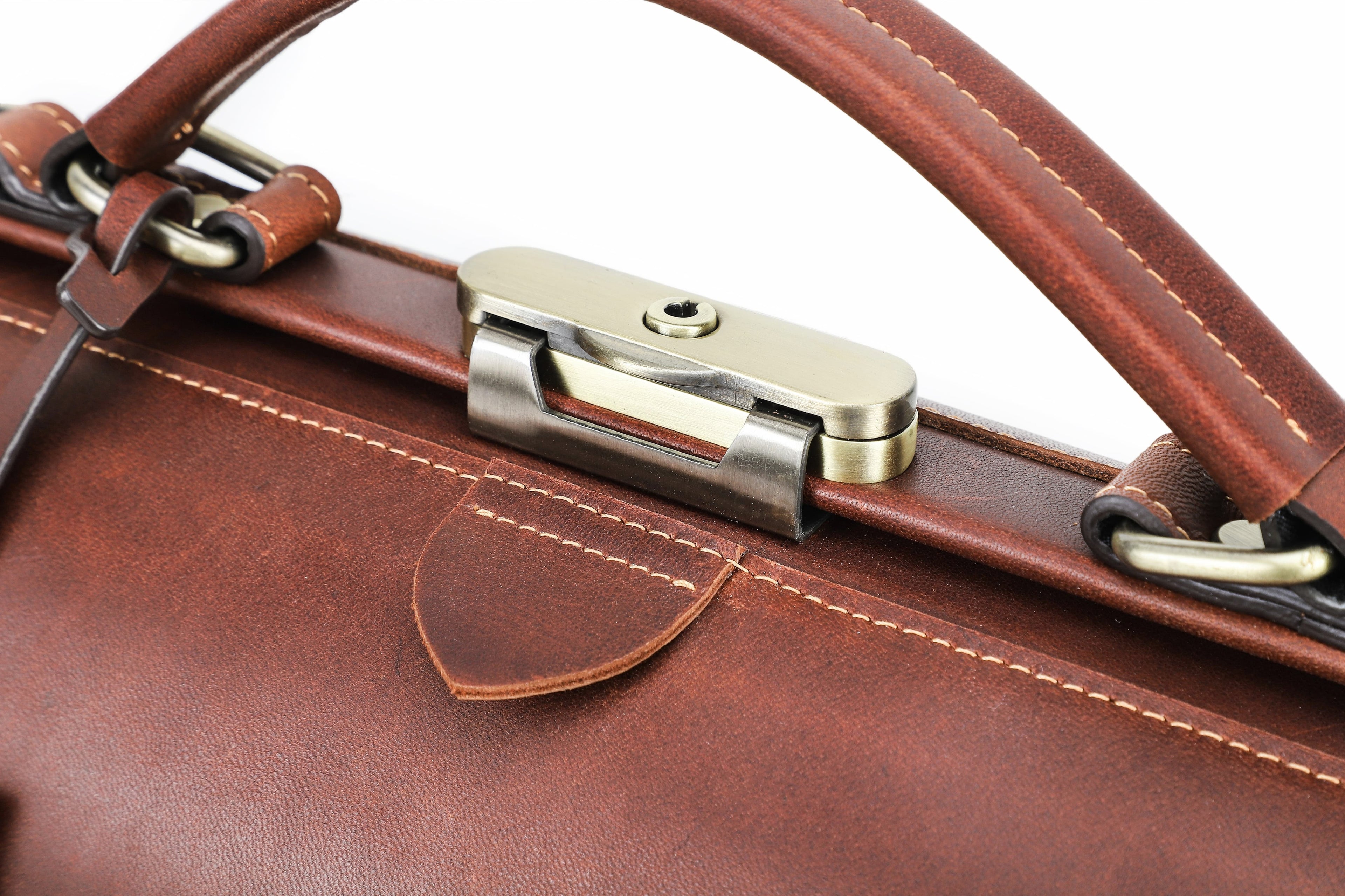 Q-DURARE Vintage Full-Grain Leather Frame Bag for Women – Anti-Theft Lock, Crossbody & Shoulder Bag