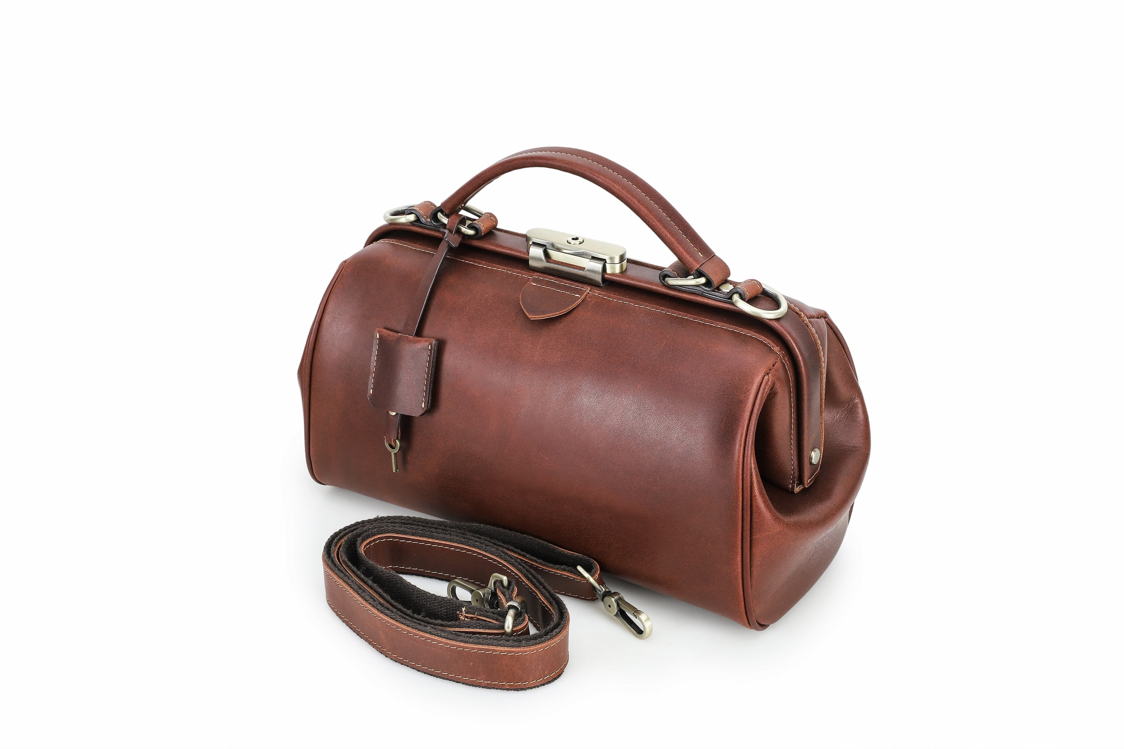 Q-DURARE Vintage Full-Grain Leather Frame Bag for Women – Anti-Theft Lock, Crossbody & Shoulder Bag